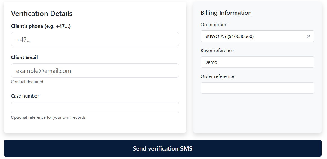 Screenshot of the new verification form