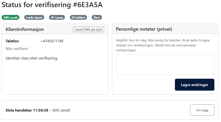 Screenshot of the verification status page